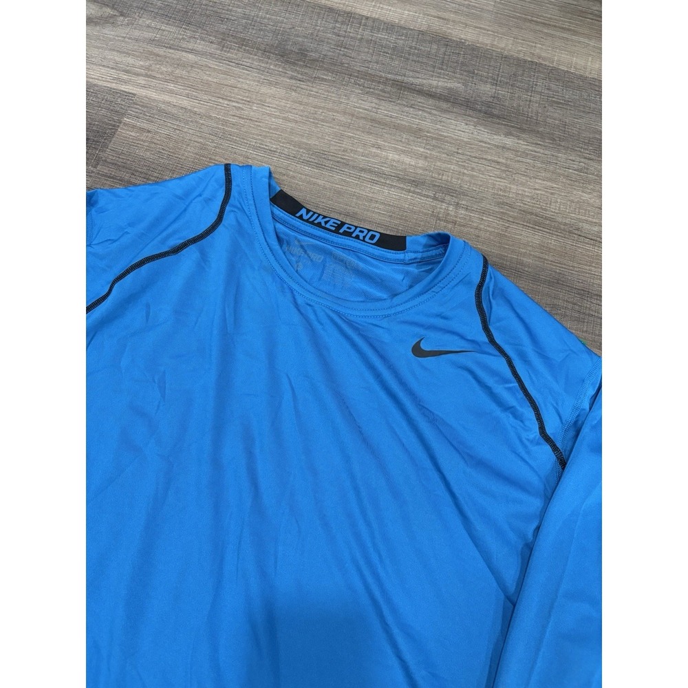 Nike‎ Pro Blue Dri Fit Shirt Men's Medium Short Sleeve Fitted Solid Pullover XL